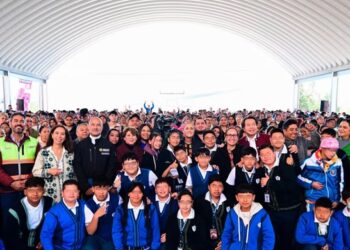 Supervisan Delfina Gómez y Claudia Sheinbaum construcción del CBTIS 295 en Ecatepec